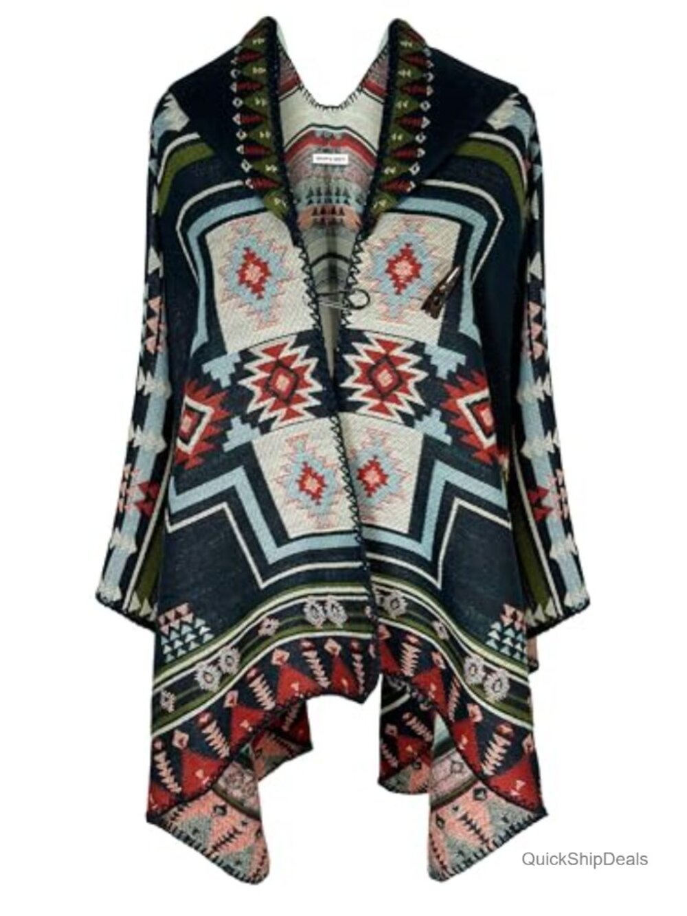 Poncho Shawl Wrap Ruana Cardigan Hooded Cape Western Aztec One Size